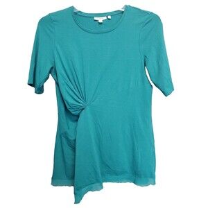 Chico's Touch of Cool Green Jersey Knit Twist Chiffon Hem Short Sleeve Tunic 1 M